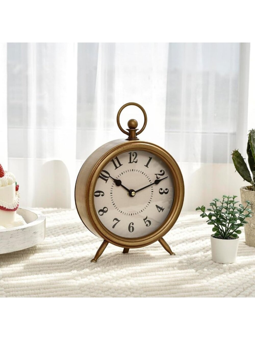 Rustic Vintage Table Clock on Stand - Non-Ticking Decorative Desk & Shelf Clock